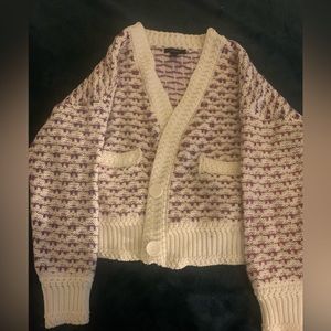 forver 21 grandma style sweater/cardigan, white with purple detailing